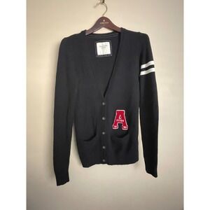 VTG Y2K Abercrombie & Fitch Blue Cardigan Sweater Varsity Letter Large Academia